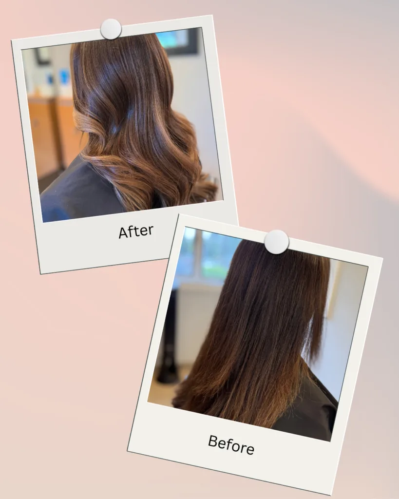 Balayage before and after result at Barclay's Salon