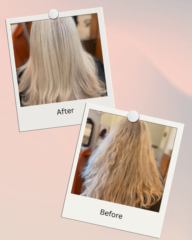 Blonde before and after result at Barclay's Salon