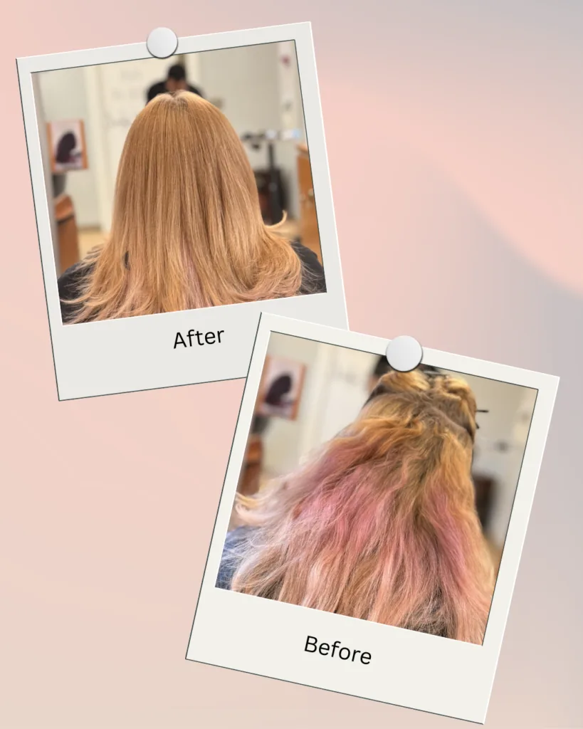 Color Correction before and after result at Barclay's Salon