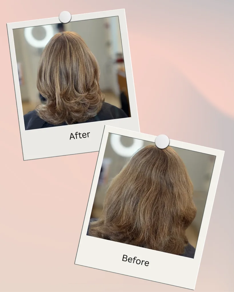 Highlights before and after result at Barclay's Salon